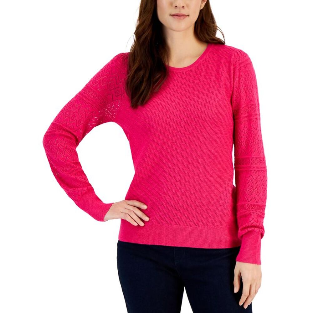 Style & Co. Petite Pointelle Pattern Sleeve Sweater